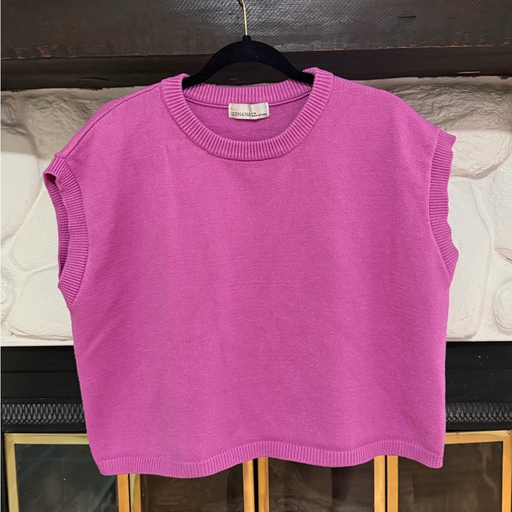 Zenana Outfitters Pink Knit Sleeveless Sweater Vest
